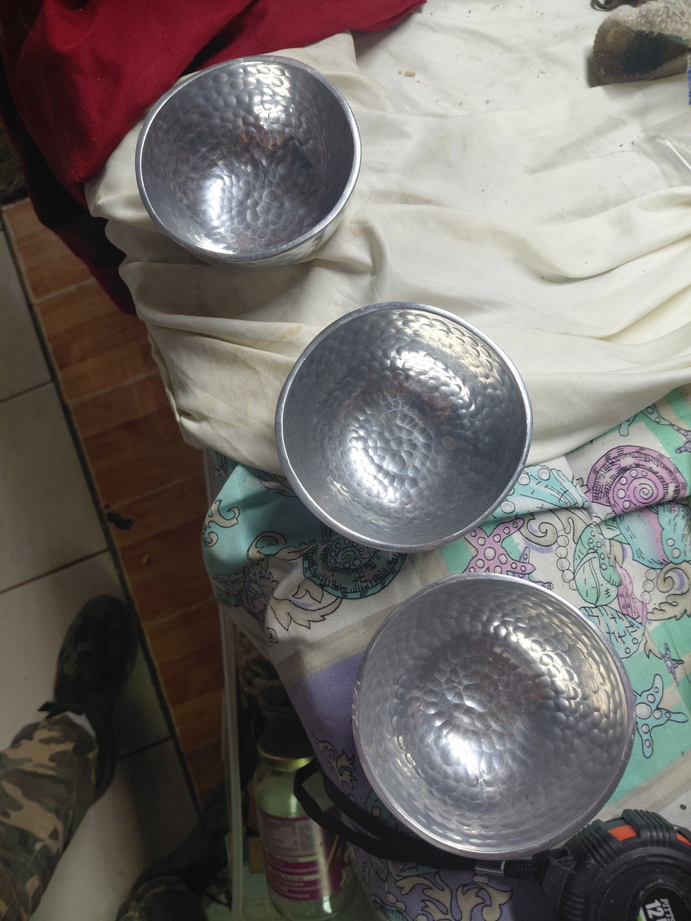 X3 West Elm Small Metal Silver Hammered Salsa Bowls 3.5"